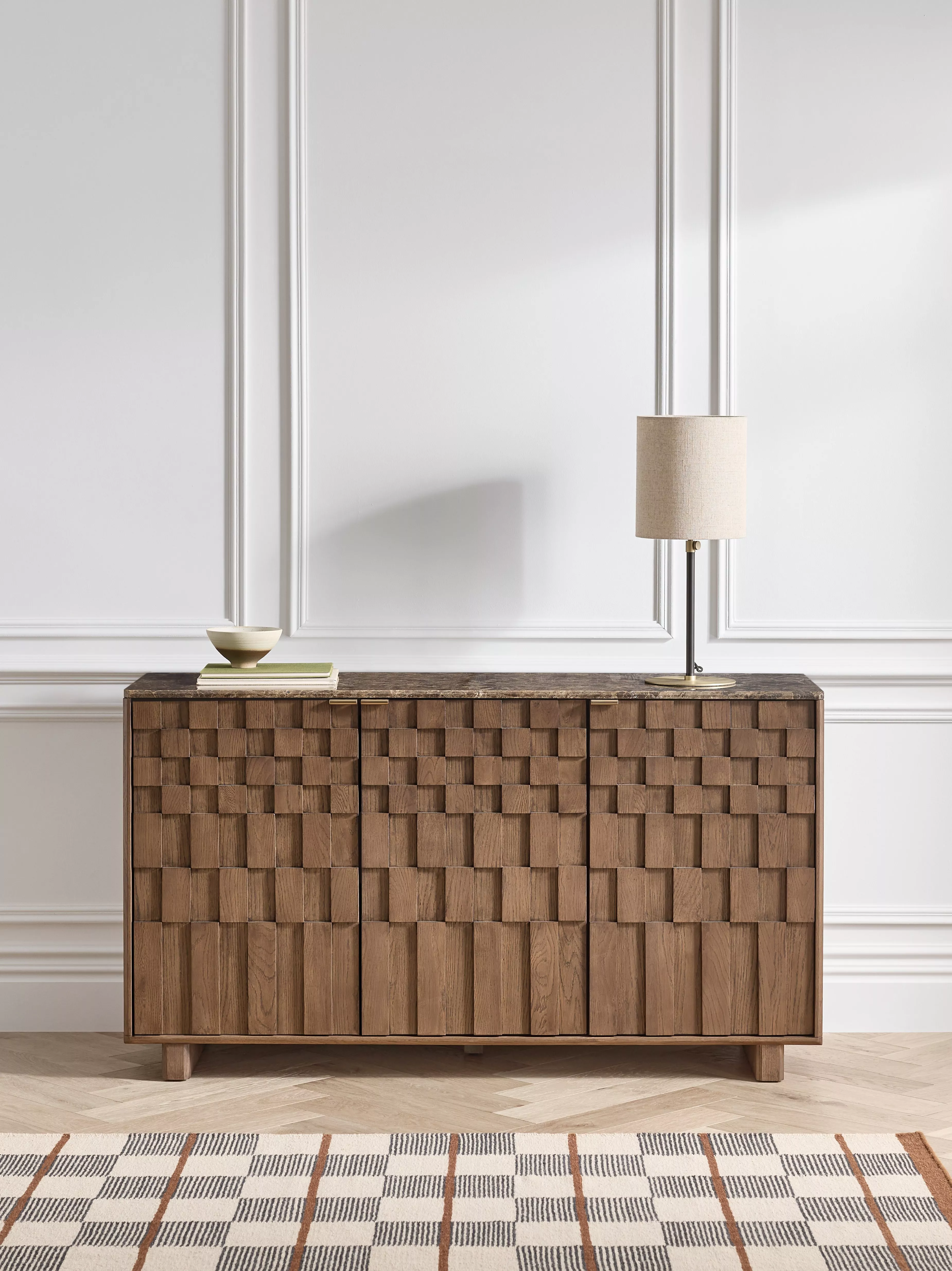 John Lewis Check Marble Top 3 Door Sideboard, Dark Brown