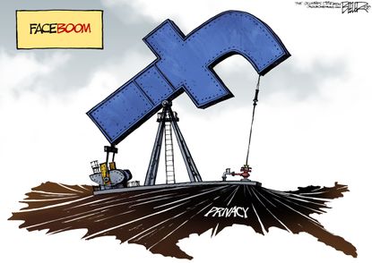 Political cartoon U.S. Facebook data privacy scandal Cambridge Analytica