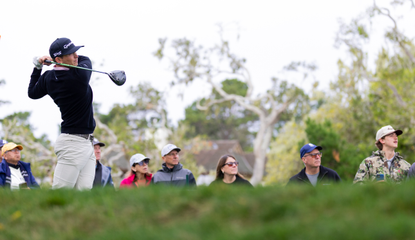 Jacob Bridgeman hits a driver off the tee