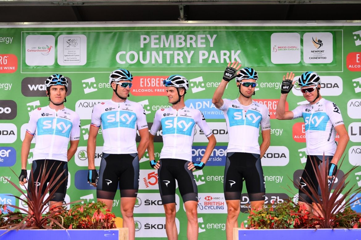 Team Sky are presented to the crowds