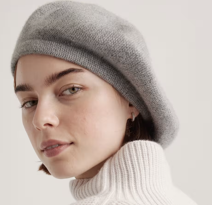 Quince, Mongolian Cashmere Beret in Heather Grey