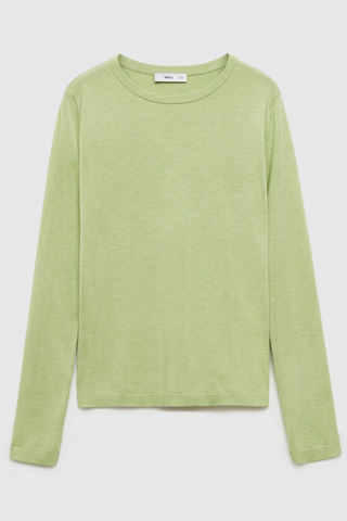 Mango green Fine-Knit Crew-Neck Sweater