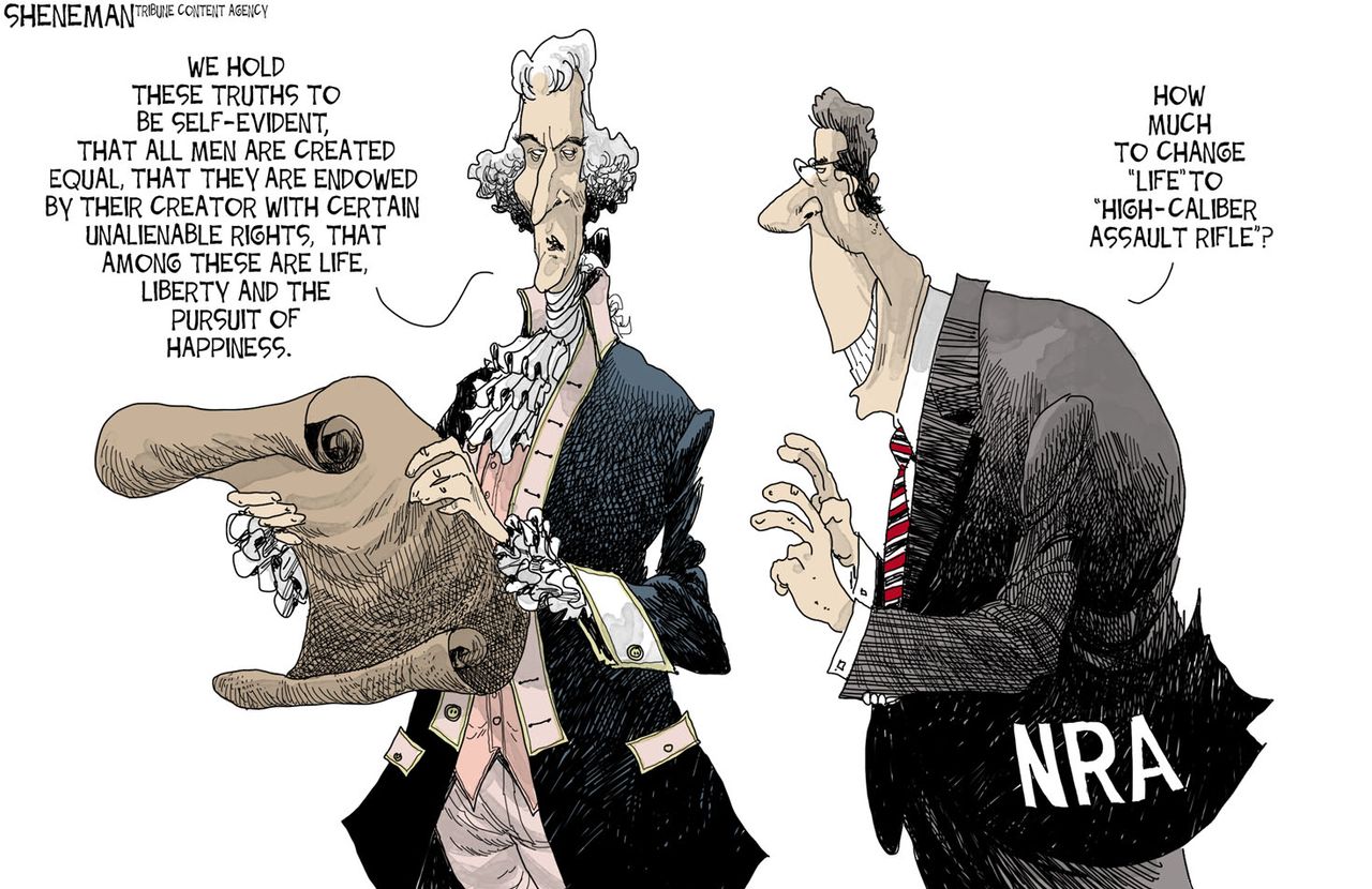 Political cartoon U.S. shooting Constitution NRA