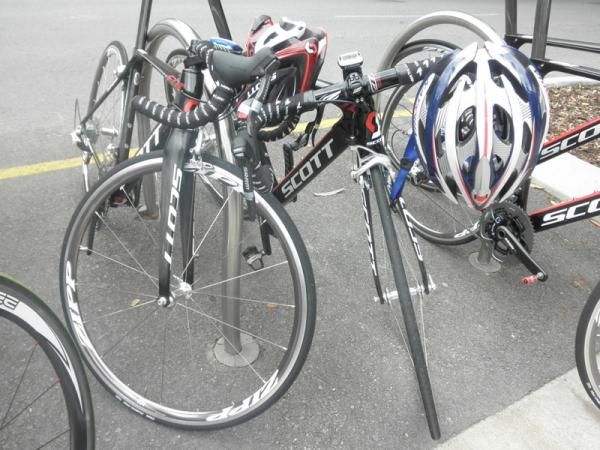 The Scott F01 bikes get a break during a training ride