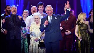 Prince Charles, Prince of Wales makes a speech for Queen Elizabeth II at a star-studded concert to celebrate the her 92nd birthday