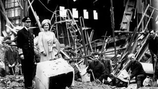 King George VI and the Queen Mother inspect bomb damage at Buckingham Palace