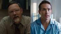 Matthew Lillard in Five Nights At Freddy's next to Ryan Reynolds in Free Guy.