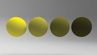 four tennis balls with different brightness