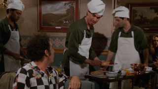 Kramer with Dominicans at Magic Pan in Seinfeld