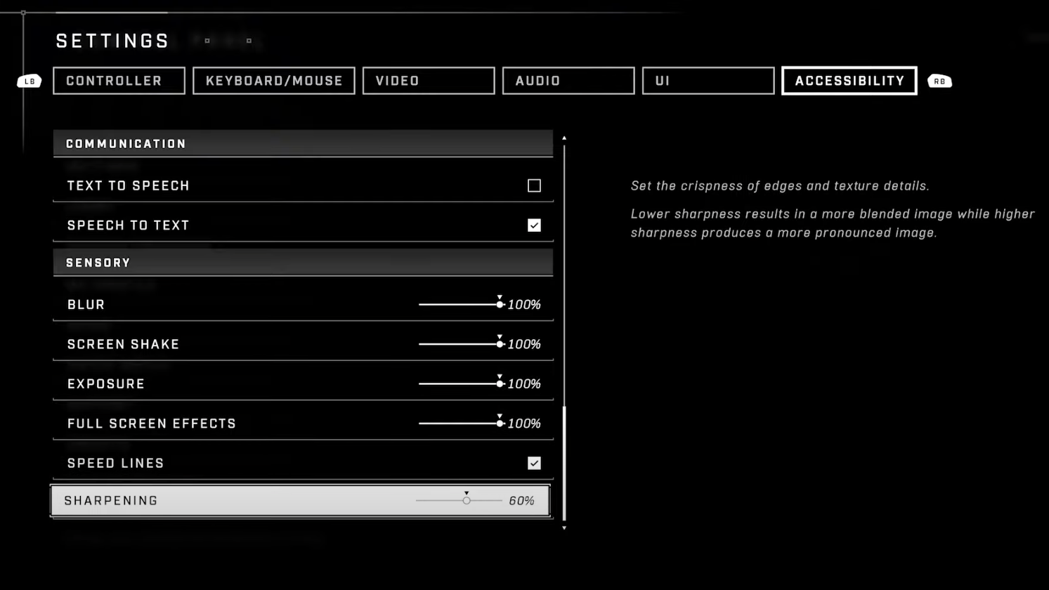 Halo Infinite accessibility settings sensory settings menu