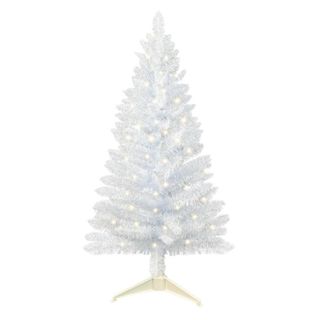 A white Christmas tree on a stand