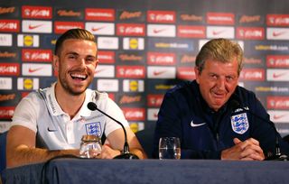 Jordan Henderson (left) and former England manager Roy Hodgson during a press conference