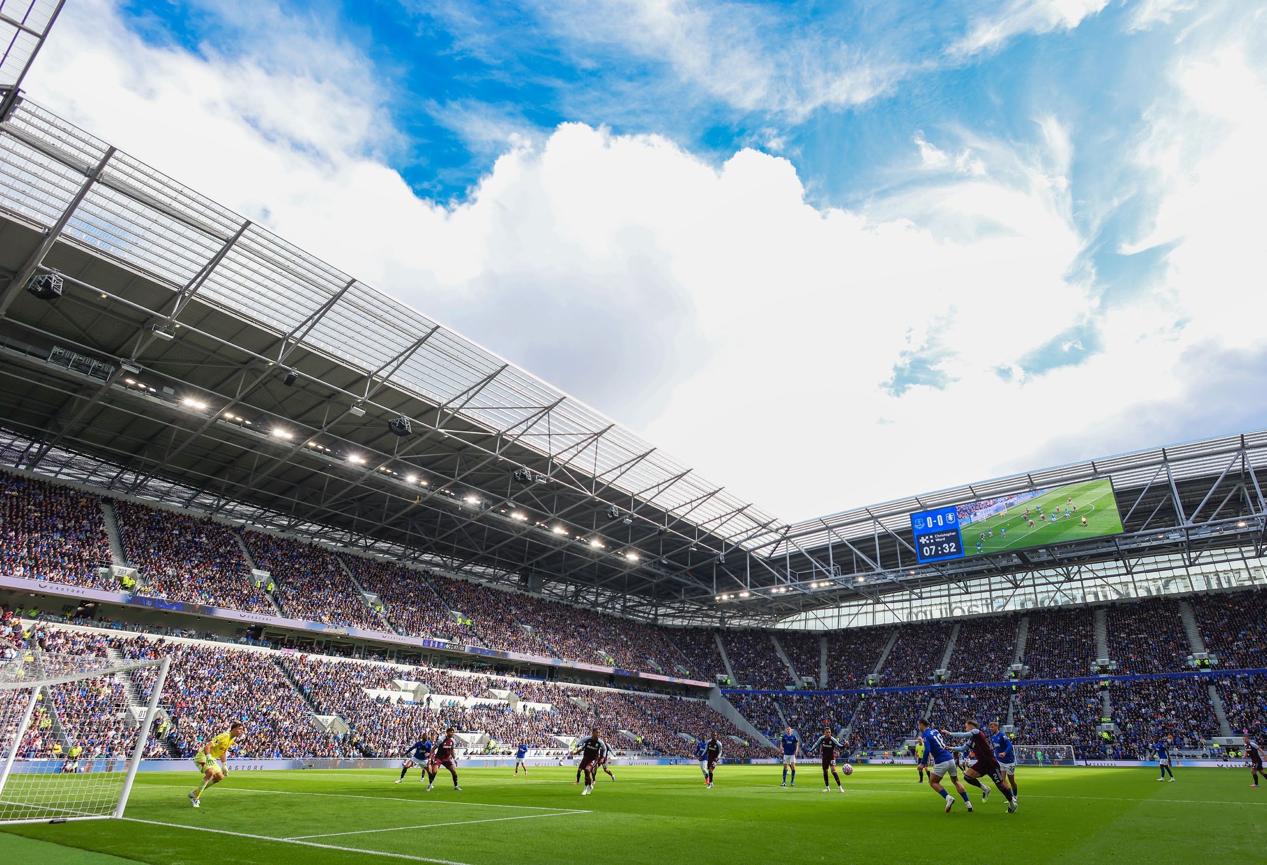 A general view of match action at Hill Dickinson Stadium during the Premier League match between Everton and Aston Villa. (Photo by Robbie Jay Barratt - AMA/Getty Images)