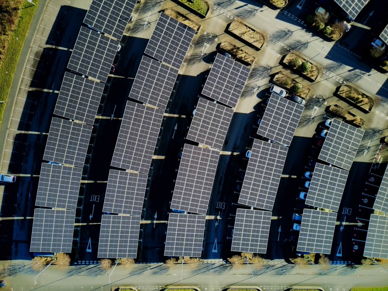 Aerial shot of solar panels