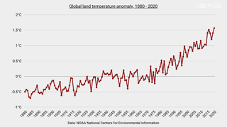 Graph showing increase in land temperature anomaly since 1880