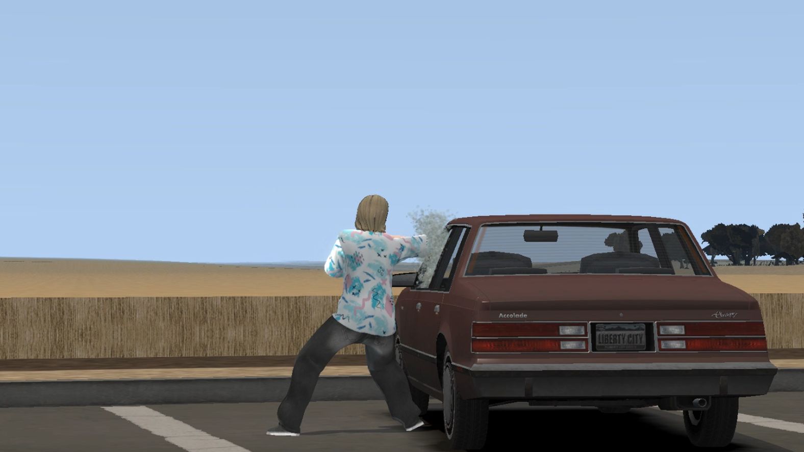 A woman smashing a car window.