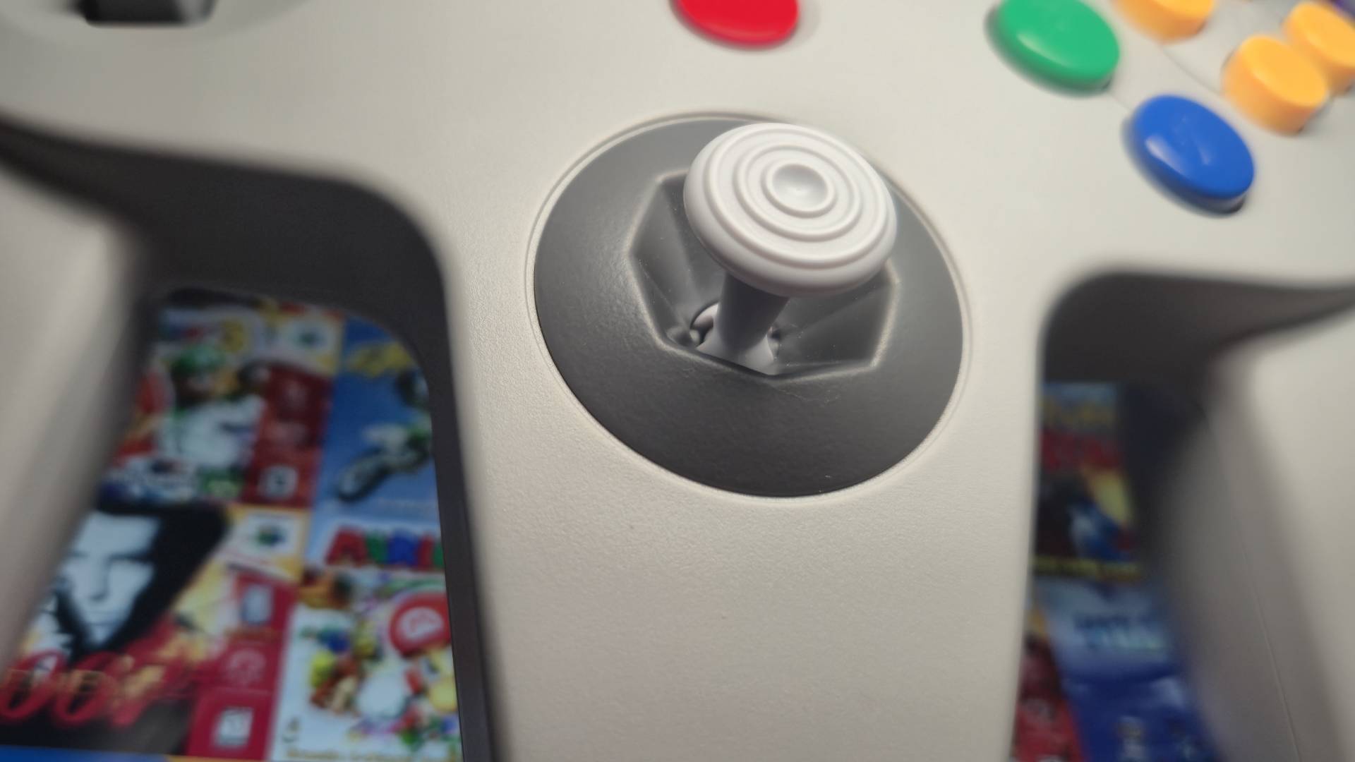 Close up of the joystick of the NSO N64 controller.