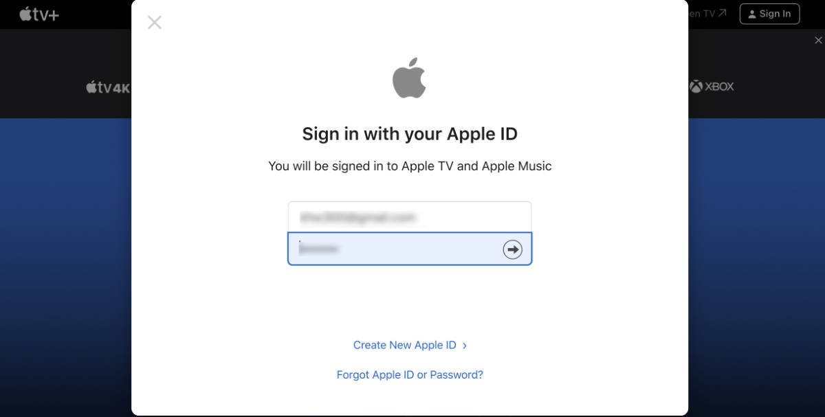 Экран входа в Apple ID