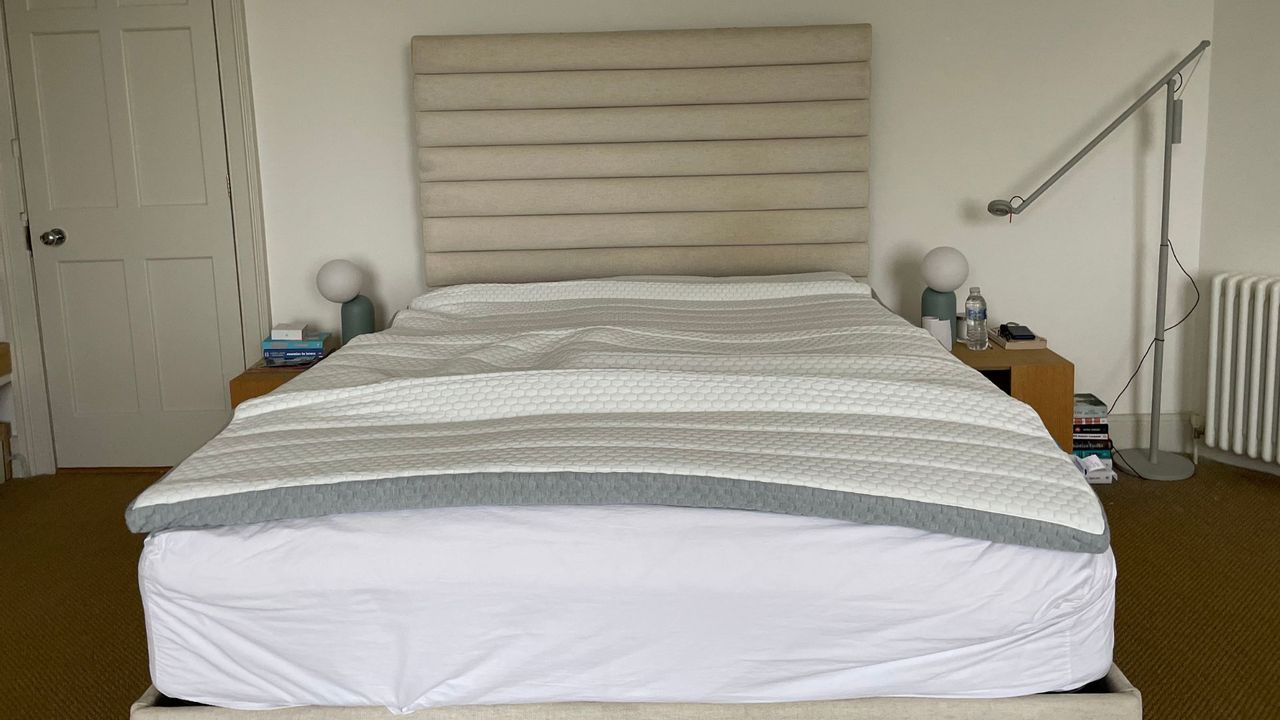 Soak&amp;Sleep Cooling Mattress Topper on the bed