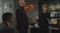 Bryton James and Christel Khalil as Devon and Lily talking at Chancellor-Winters in The Young and the Restless