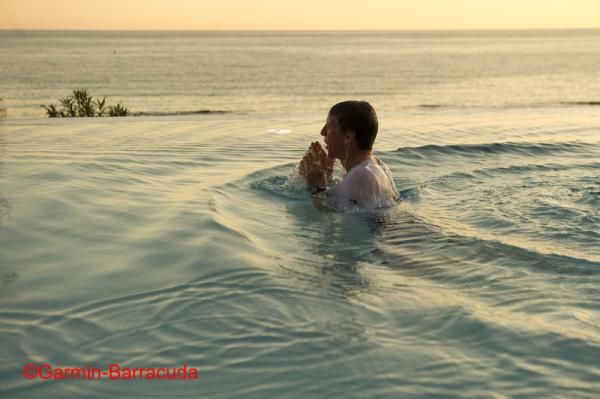 A Garmin rider braves the cold waters