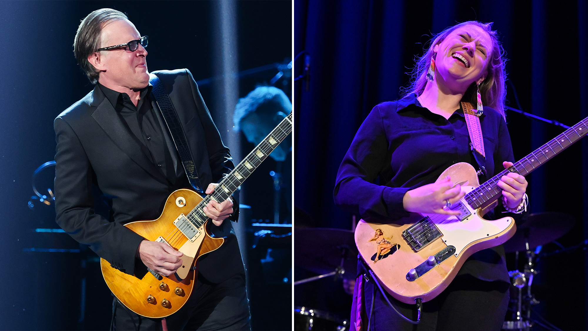 Joe Bonamassa at the 67th GRAMMY Awards Premiere Ceremony held at the Peacock Theater on February 2, 2025 in Los Angeles, California AND Joanne Shaw Taylor performs at Palace Theatre on February 29, 2024 in Southend, England