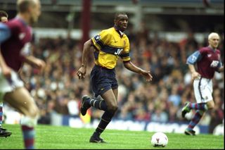 Patrick Vieira on the ball for Arsenal against West Ham in May 1998.