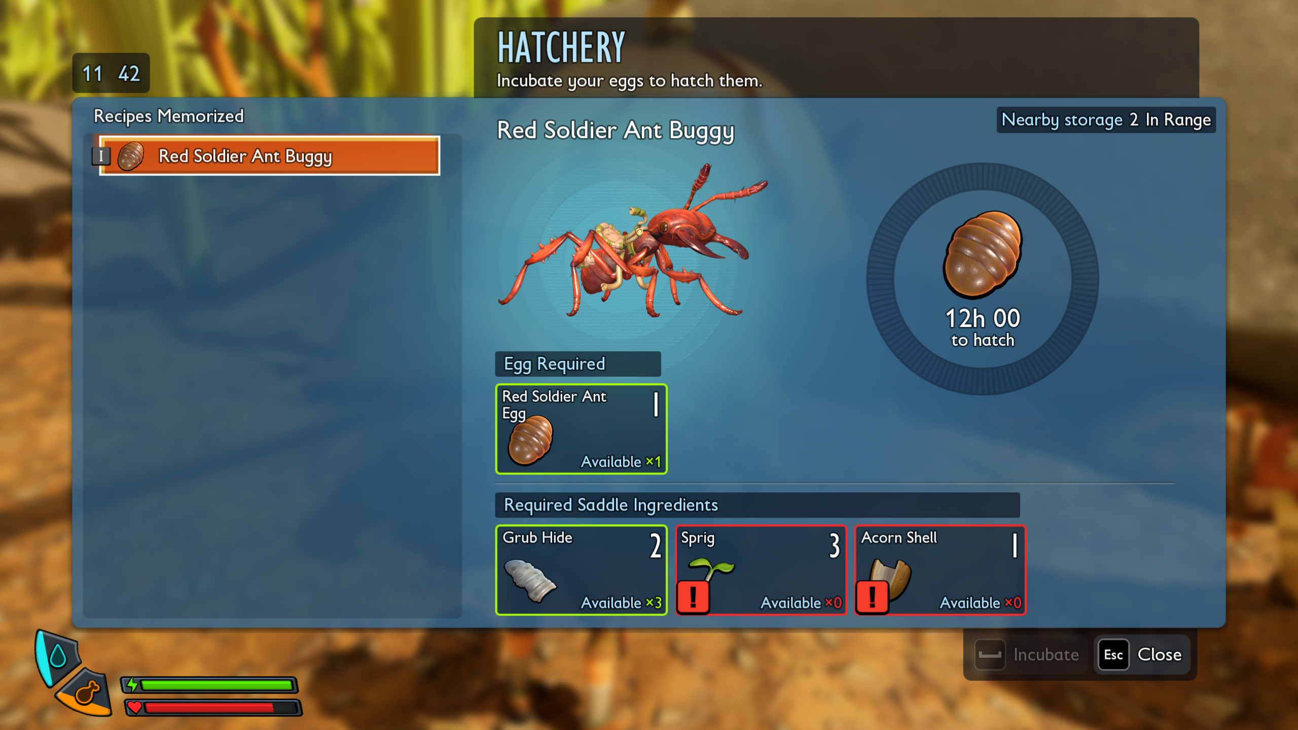 Grounded 2 red soldier ant egg location Egg Hunt: A red soldier ant buggy viewed in the hatchery menu.
