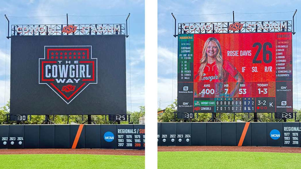 College softball&#039;s largest LED display showcasing Oklahoma State.