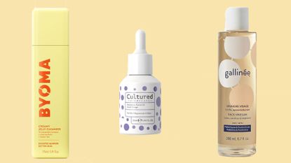 three microbiome products lined up from byoma, galinee and cultured - microbiome-friendly skincare