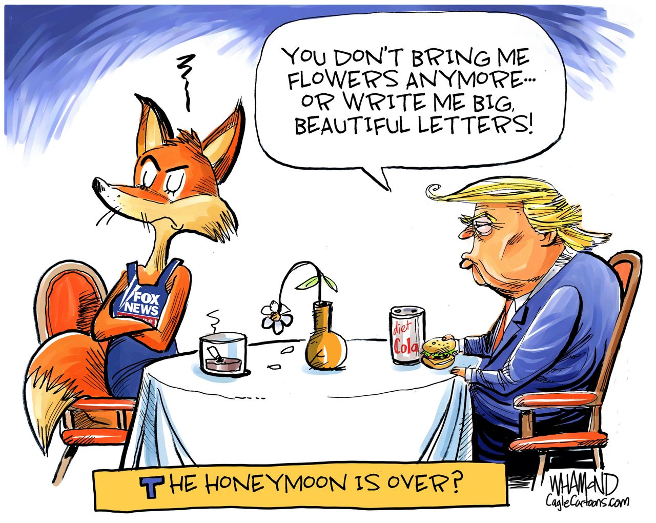 Political Cartoon U.S. Honeymoon Is Over Fox News Trump Beautiful Letters