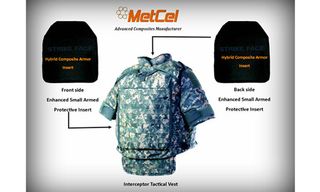 MetCel's body armor inserts protect soldiers against the blunt-force trauma of a bullet hitting body armor.