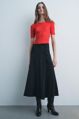 Box Pleat Midi Skirt Zw Collection