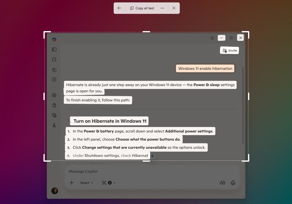 Snipping Tool extract text