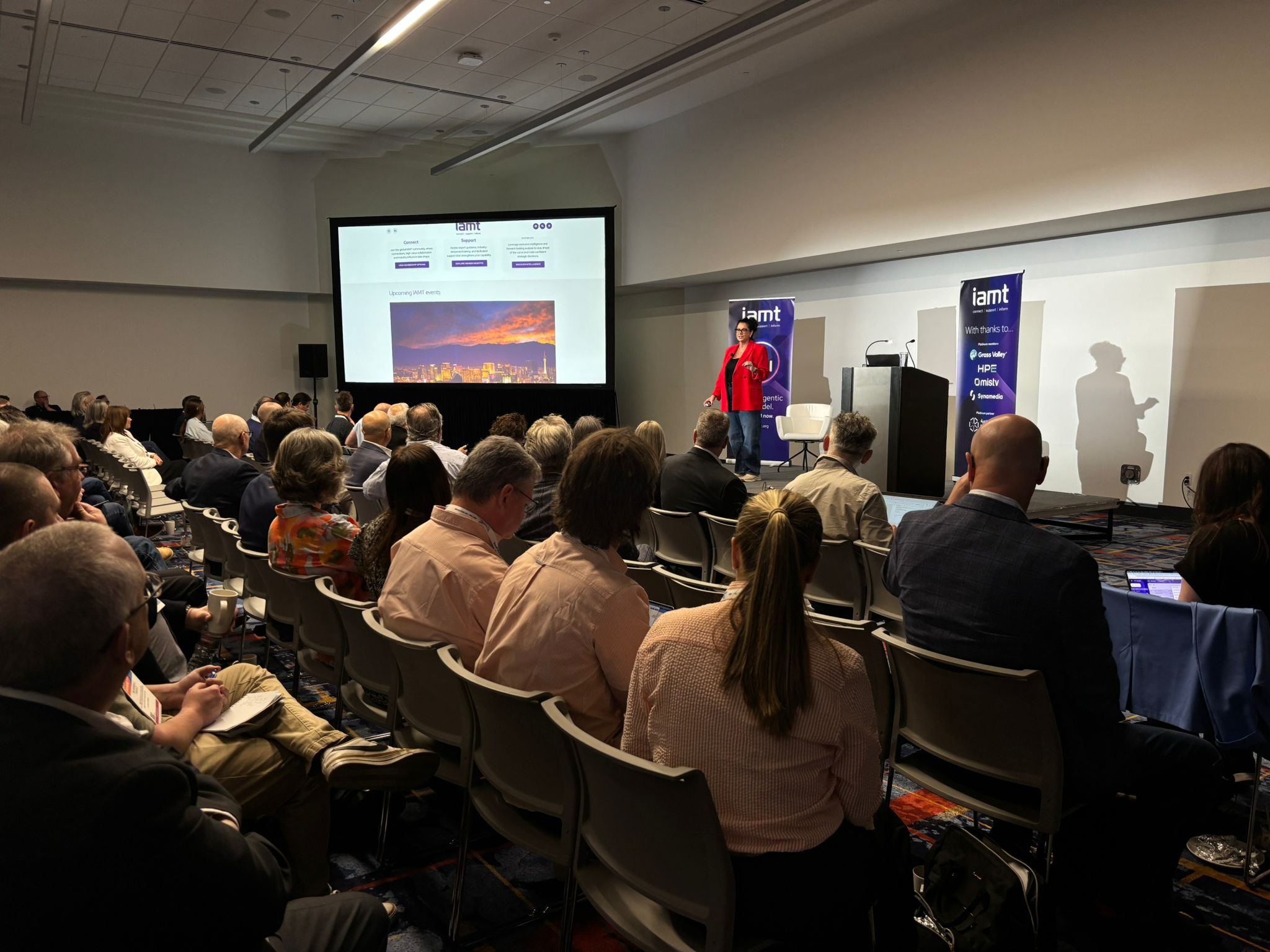 IAMT CEO Saleha Williams launching the groups new grand and initiatives at the 2026 NAB Show.