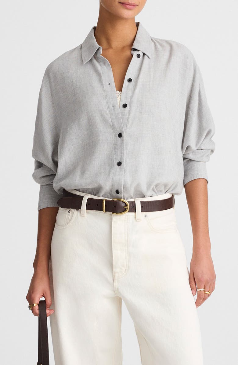 Heathered Flannel Dolman Sleeve Button-Up Shirt