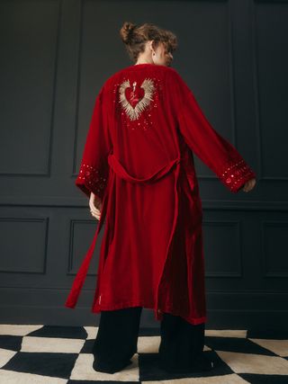 Rockett St George Red Velvet and Beaded Heart Robe