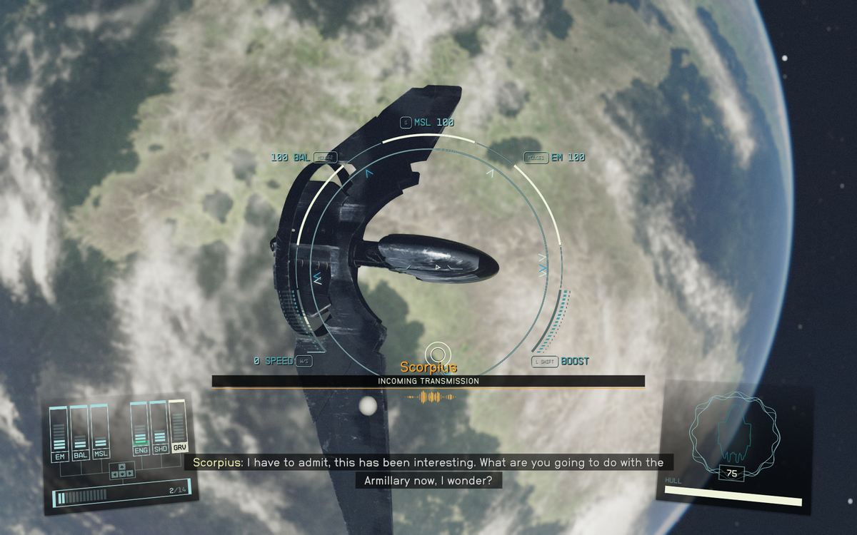 The Hunter's ship after he pursues the player