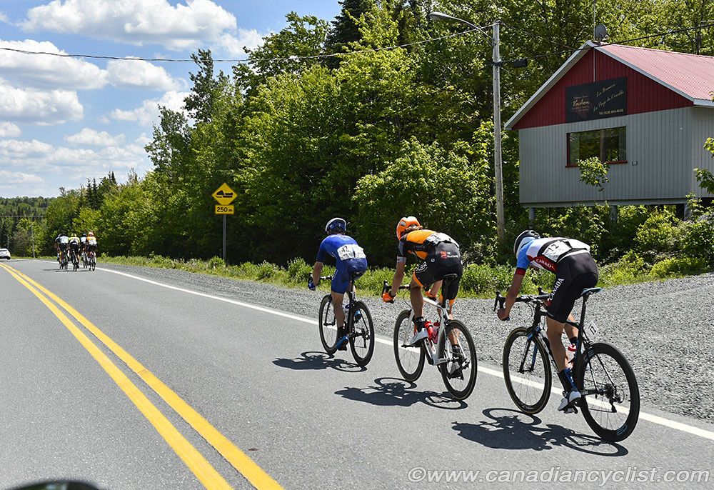 Three riders bridge across to the leaders - Jordan Cheyne (Team Canada), Jonathan Clarke (UnitedHealthcare) and Adam Roberge (Silber)