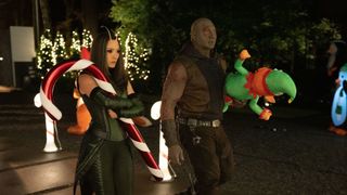 Pom Klementieff and Dave Bautista in The Guardians of the Galaxy Holiday Special