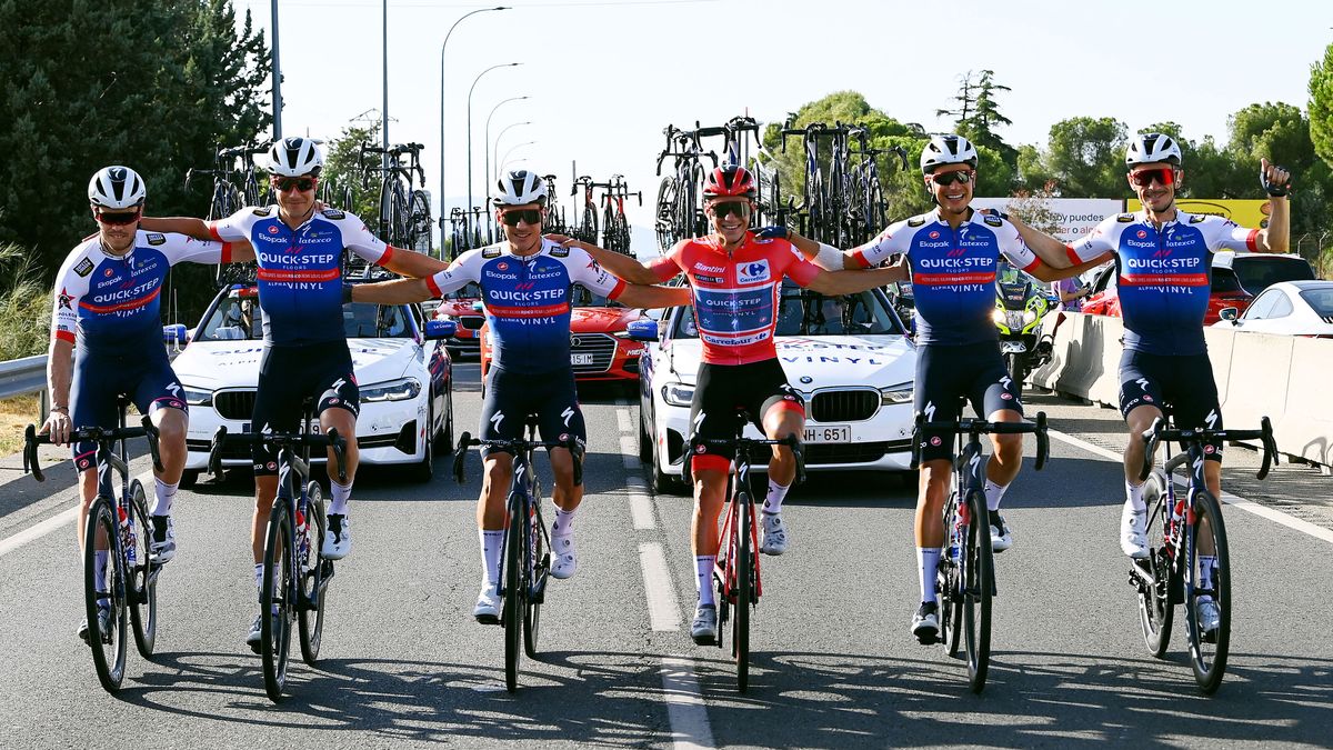 Team Quick-Step - Alpha Vinyl celebrate during the 77th Tour of Spain 2022, Stage 21 a 96,7km stage from Las Rozas to Madrid