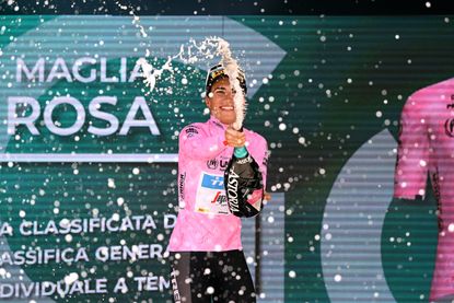 Elisa Balsamo (Trek-Segafredo)wears the maglia rosa after winning stage two of the 2022 Giro Donne