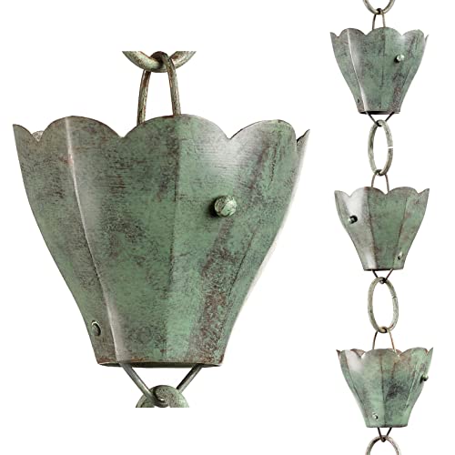 Good Directions 463v1-8 13 Cup Tulip Rain Chain, 8-1/2', Blue Verde Copper