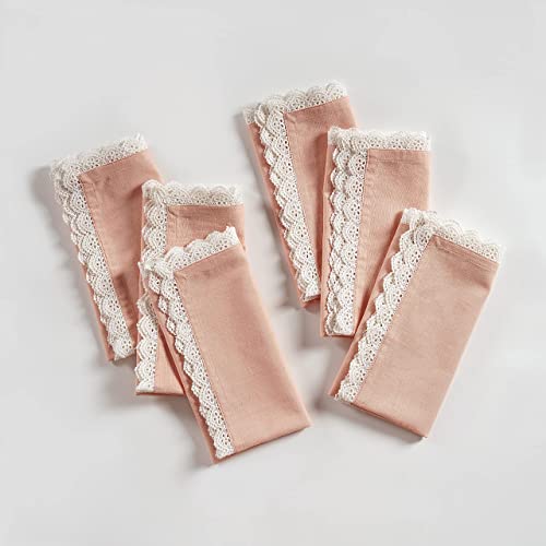 Fingercraft Dinner Cloth Napkins Cotton 6 Pack Premium Quality Mitered Corners With Elegant Lace for Every Day Use Napkins Are Pre Shrunk and Good Absorbency 20in X 20in (dusty Pink)