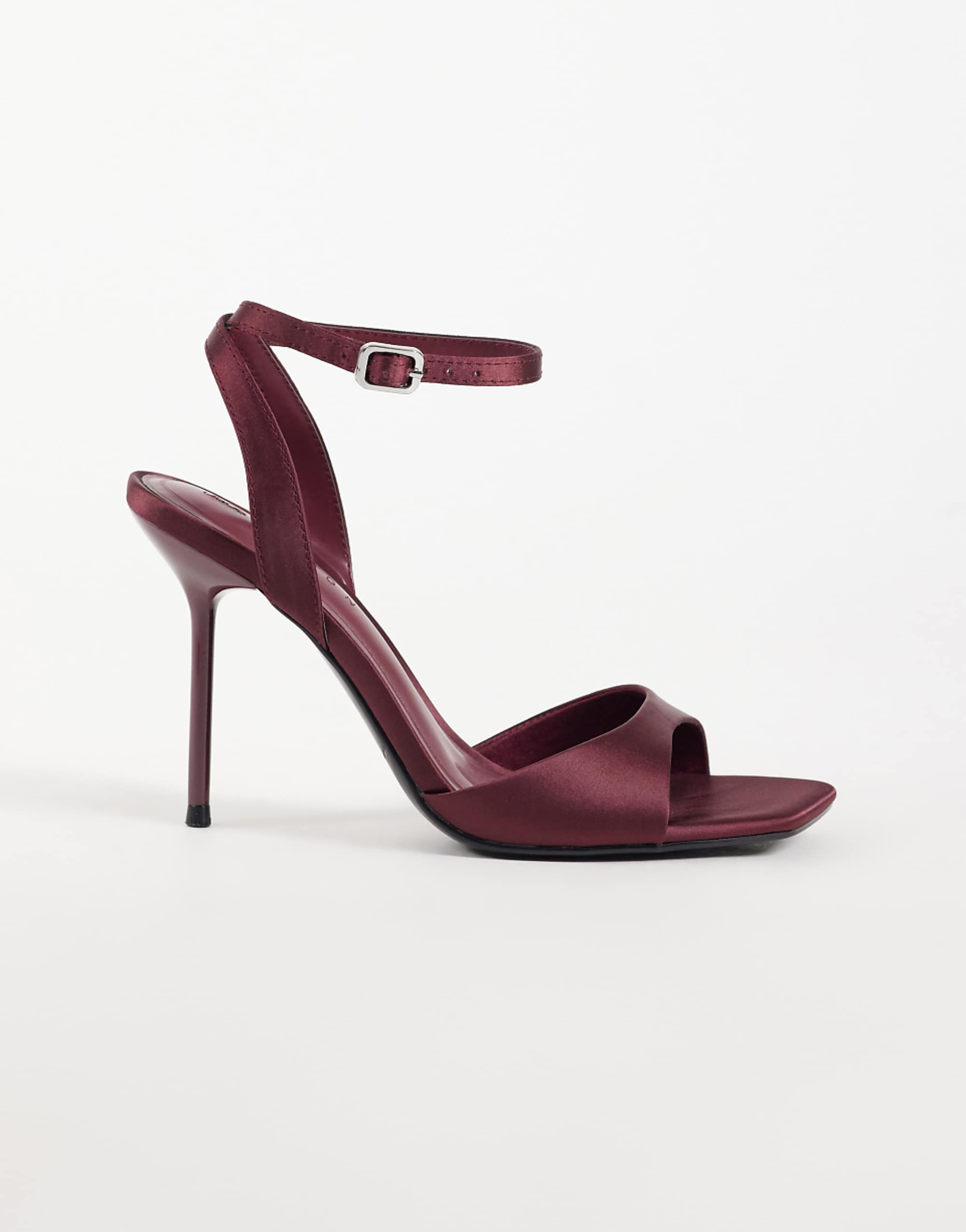 Asos Design Nemi Barely There Heeled Sandals in Plum Satin