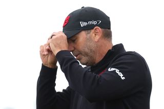 Sergio Garcia of Spain reacts at the end of his round during Final Qualifying for the Open at The West Lancashire Golf Club on July 2, 2024 in Liverpool, England.