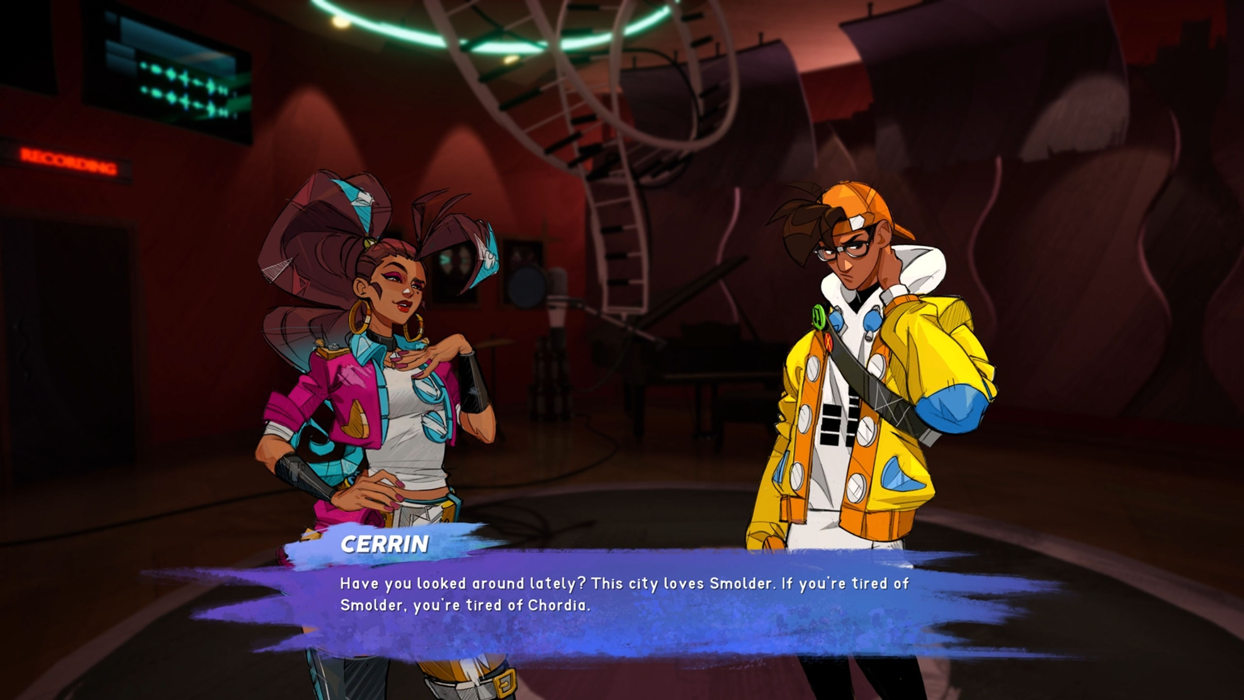Screenshots of the musical rhythm turn-based RPG, People of Note, by Iridium Studios and Annapurna Interactive.