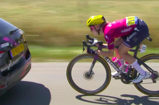 Demi Vollering (Team SD Worx) is caught on camera as she drafts team car on stage 5 of Tour de France Femmes
