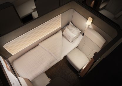 Qantas Airbus A350 cabin: Qantas first class suite with flat bed