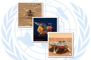 Three souvenir sheets complement the six postage stamps in the United Nations Postal Administration "Planet Mars" set.